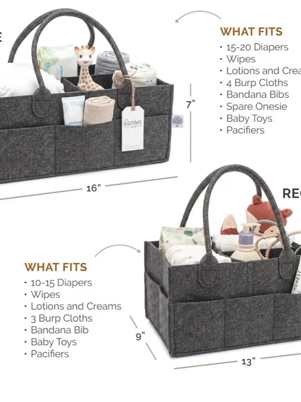 Parker Baby Co. Felt Diaper Caddy Organizer - Large, Charcoal 055